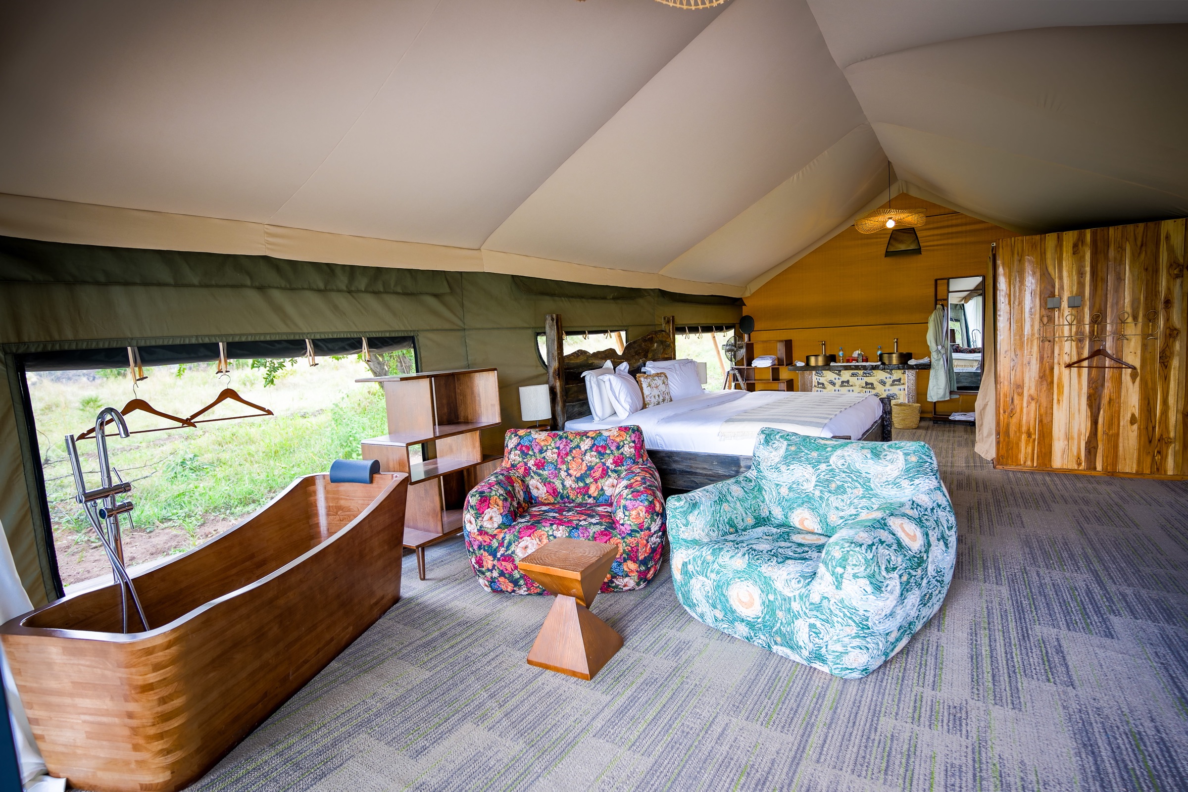 Scenic view family tent with river panorama