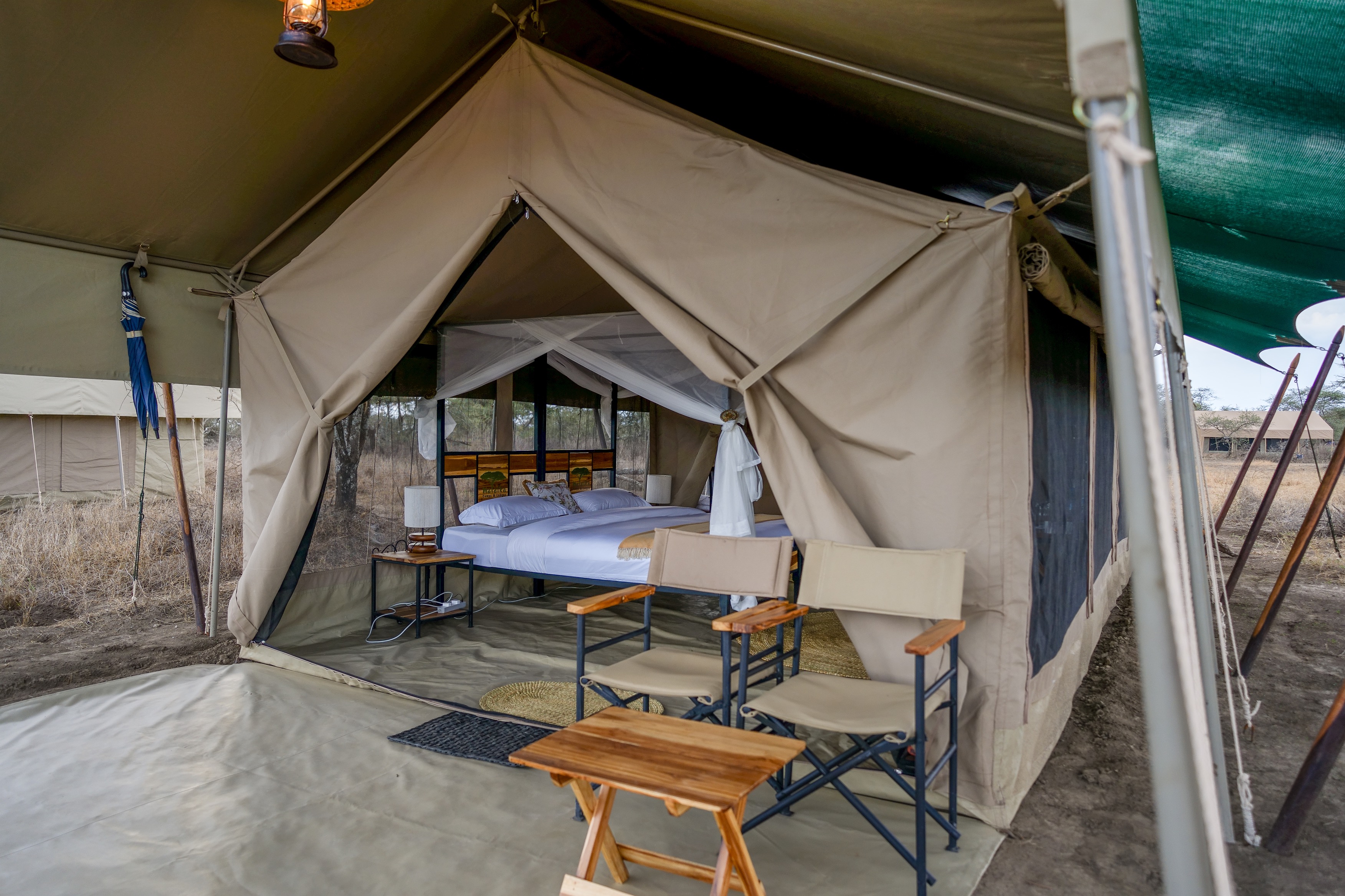 Malaika Migration Camp canvas tent at golden hour